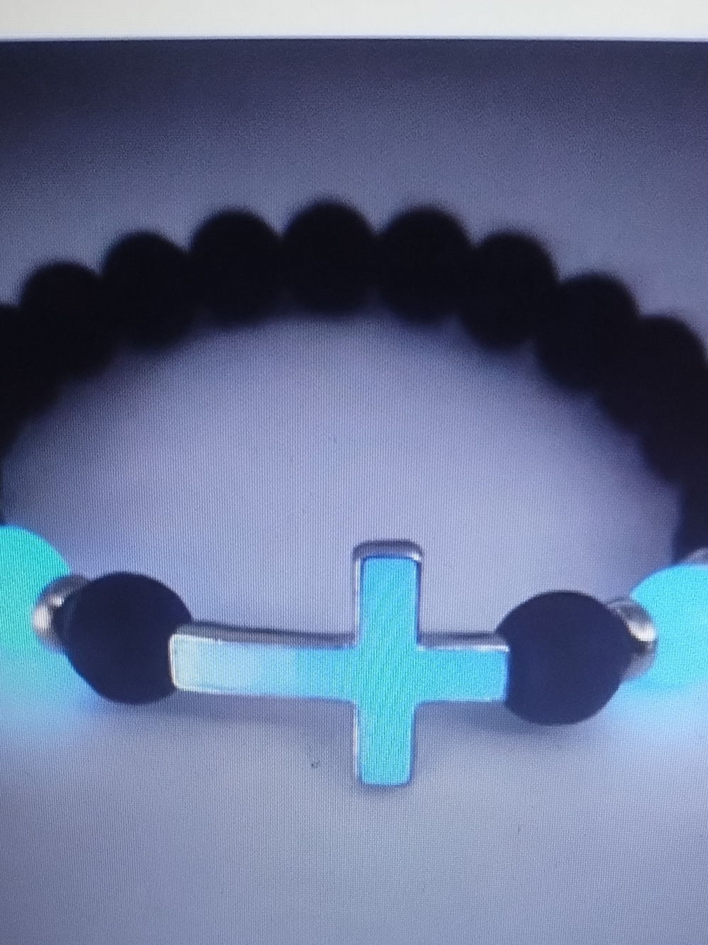Cross Accent Beaded Bracelet in Black and Turquoise